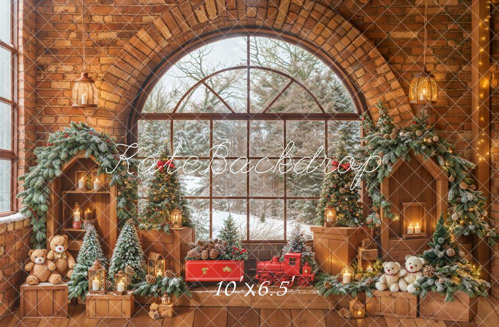 ⚡Blitzangebote #2-Kate Weihnachten Spielzeug Zimmer Fenster Backstein Holz Hintergrund - Kate Backdrop.de