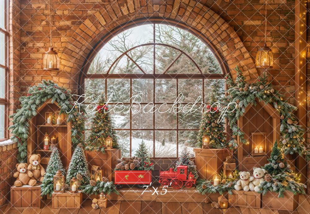 ⚡Blitzangebote #2-Kate Weihnachten Spielzeug Zimmer Fenster Backstein Holz Hintergrund - Kate Backdrop.de