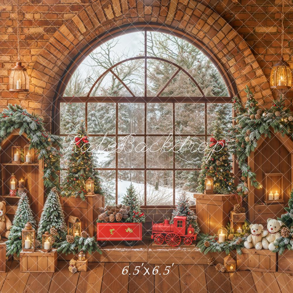 ⚡Blitzangebote #2-Kate Weihnachten Spielzeug Zimmer Fenster Backstein Holz Hintergrund - Kate Backdrop.de