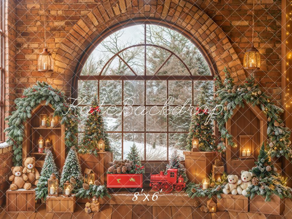 ⚡Blitzangebote #2-Kate Weihnachten Spielzeug Zimmer Fenster Backstein Holz Hintergrund - Kate Backdrop.de