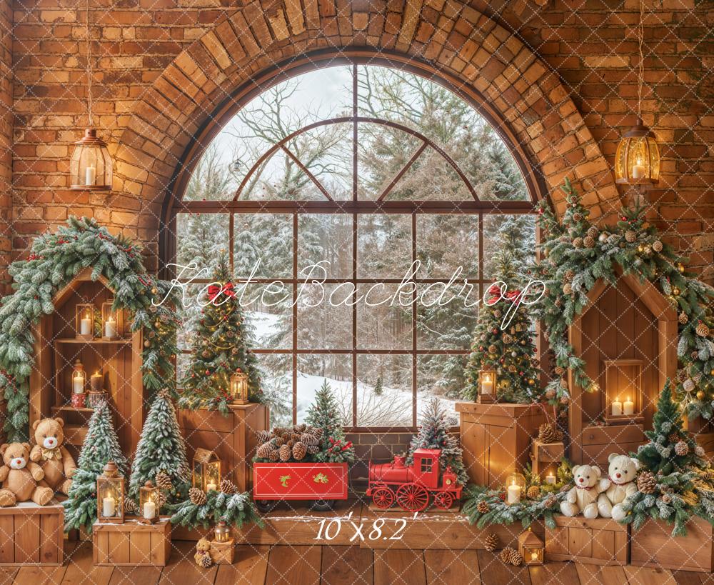 ⚡Blitzangebote #2-Kate Weihnachten Spielzeug Zimmer Fenster Backstein Holz Hintergrund - Kate Backdrop.de