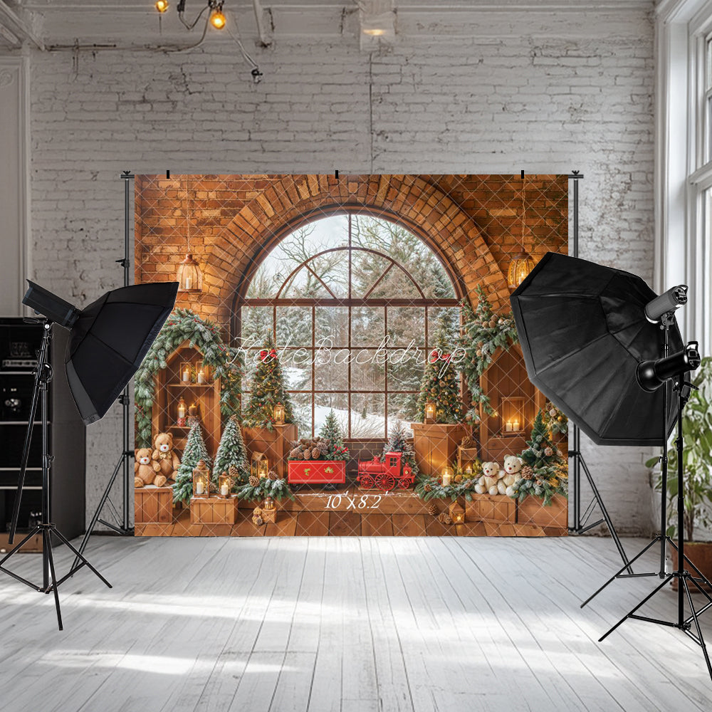 ⚡Blitzangebote #2-Kate Weihnachten Spielzeug Zimmer Fenster Backstein Holz Hintergrund - Kate Backdrop.de