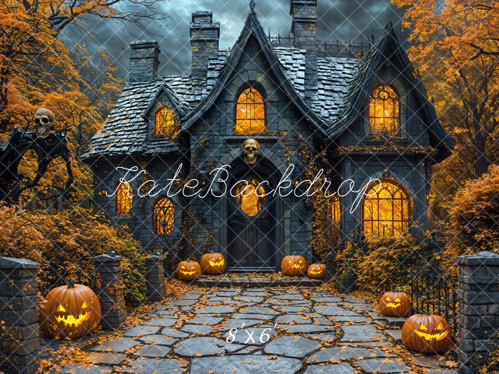Kate Halloween Spukhaus Kürbisse Ahornbäume Hintergrund entworfen von Emetselch - Kate Backdrop.de