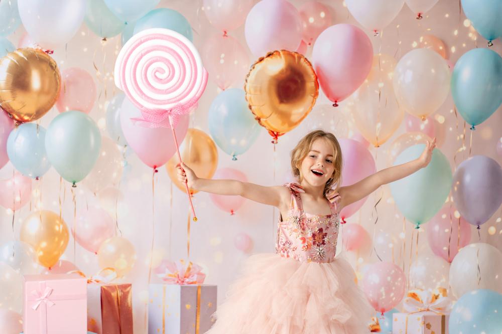 Kate Geburtstag Luftballons Geschenke Pastell Hintergrund Entworfen von Emetselch