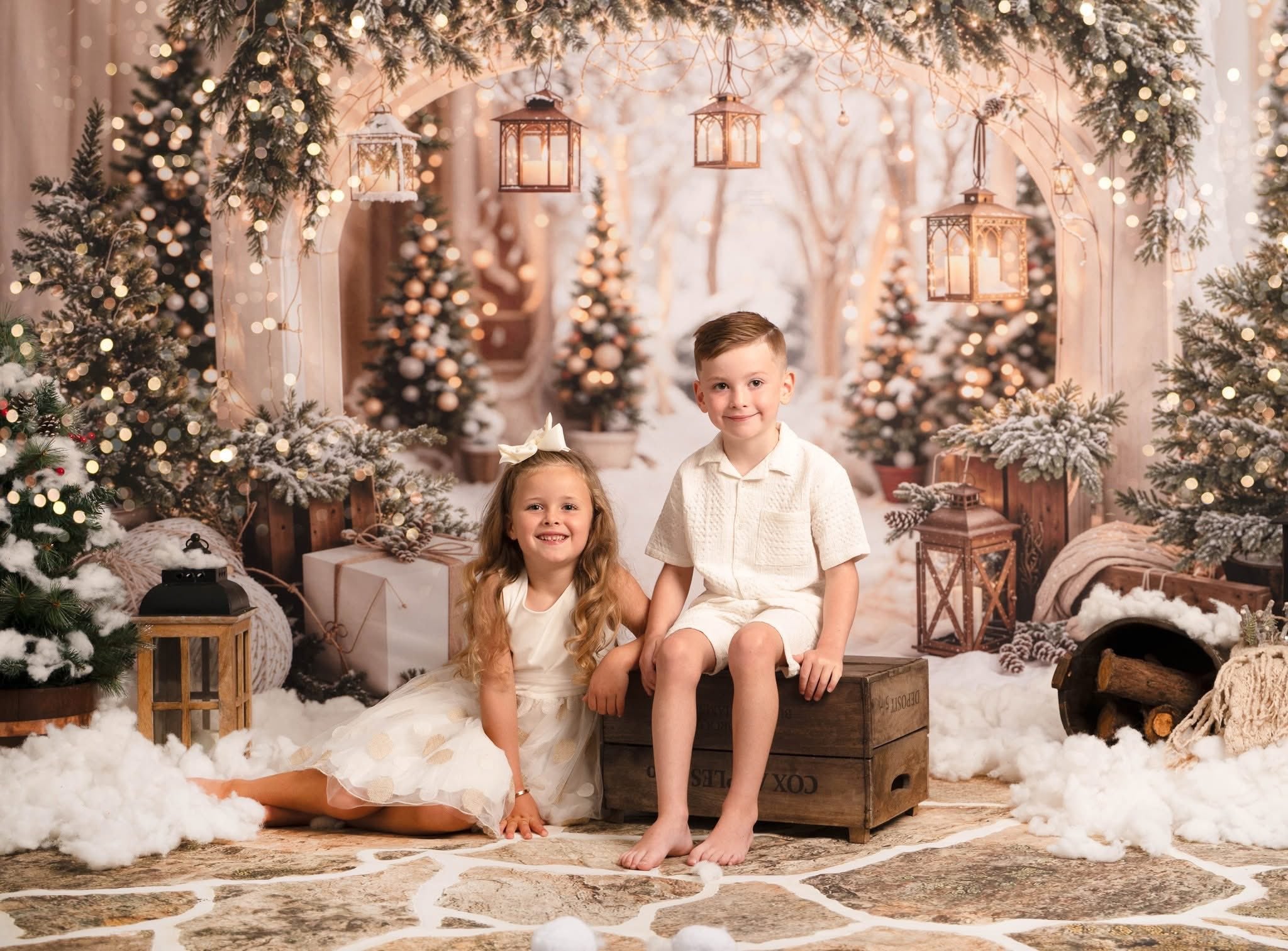 Kate Weihnachten Bogengirlande Schneebäume Hintergrund entworfen von Emetselch - Kate Backdrop.de