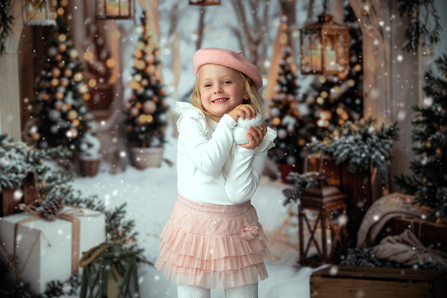 Kate Weihnachten Bogengirlande Schneebäume Hintergrund entworfen von Emetselch - Kate Backdrop.de