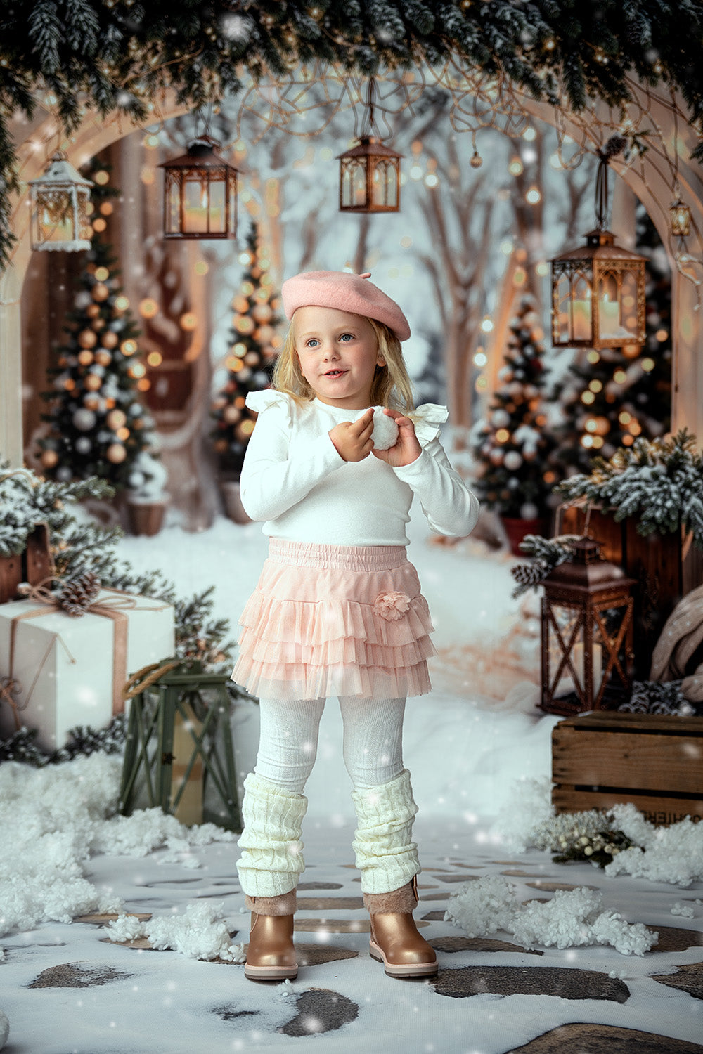 Kate Weihnachten-Schneebogen Hintergrund+Steintextur-Boden Hintergrund