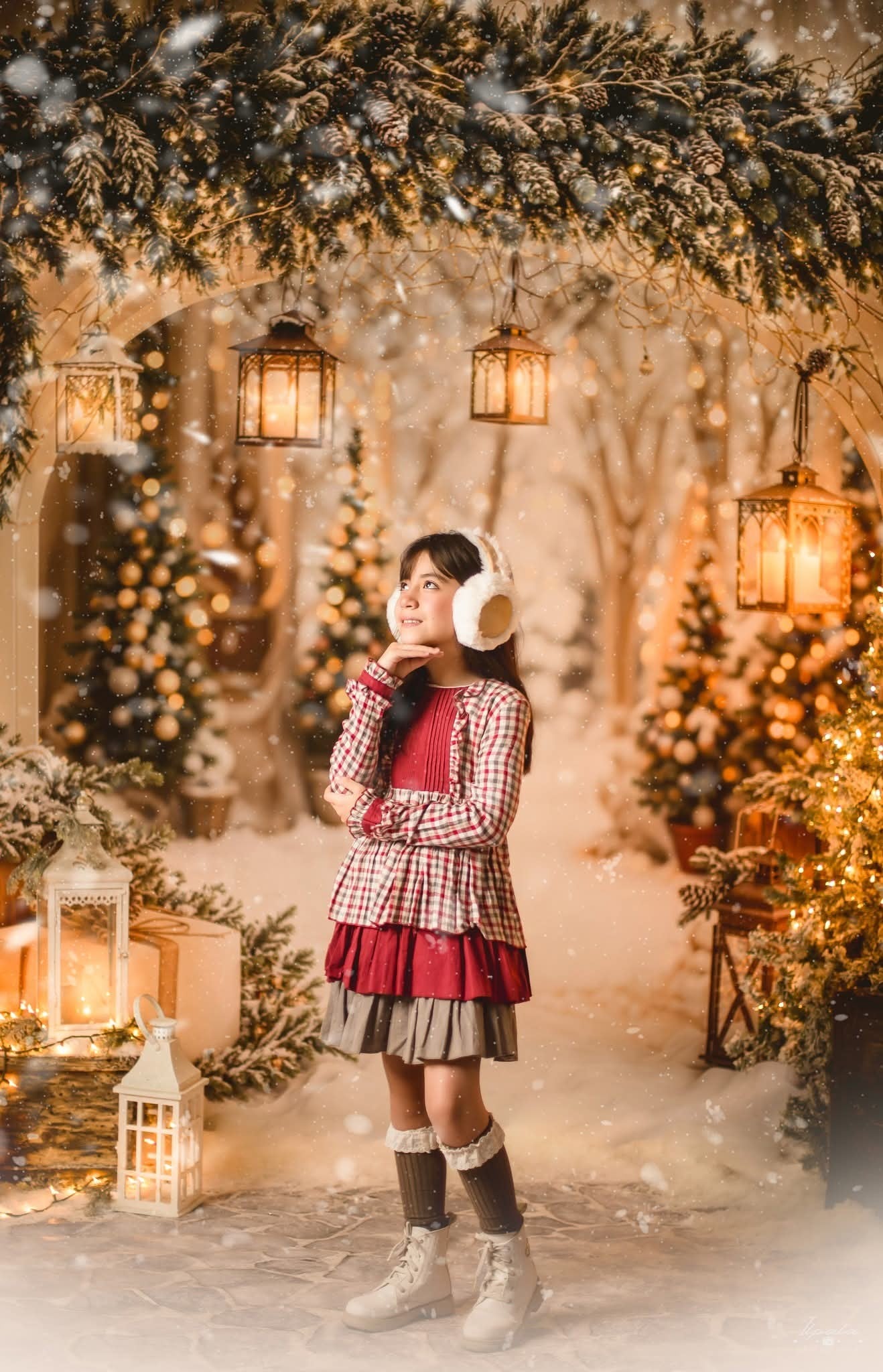 Kate Weihnachten Bogengirlande Schneebäume Hintergrund entworfen von Emetselch - Kate Backdrop.de