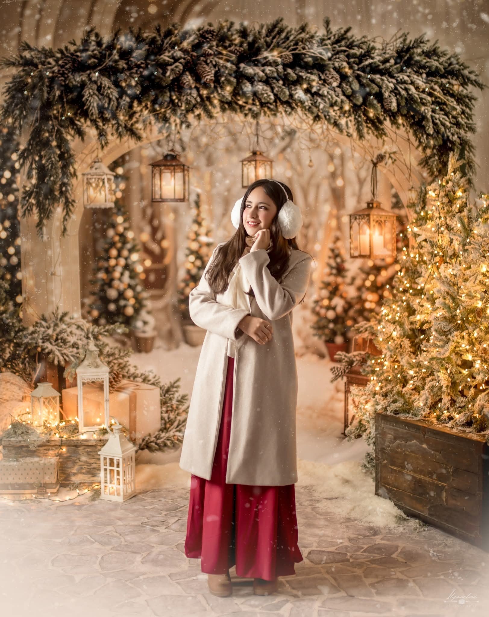 Kate Weihnachten Bogengirlande Schneebäume Hintergrund entworfen von Emetselch - Kate Backdrop.de