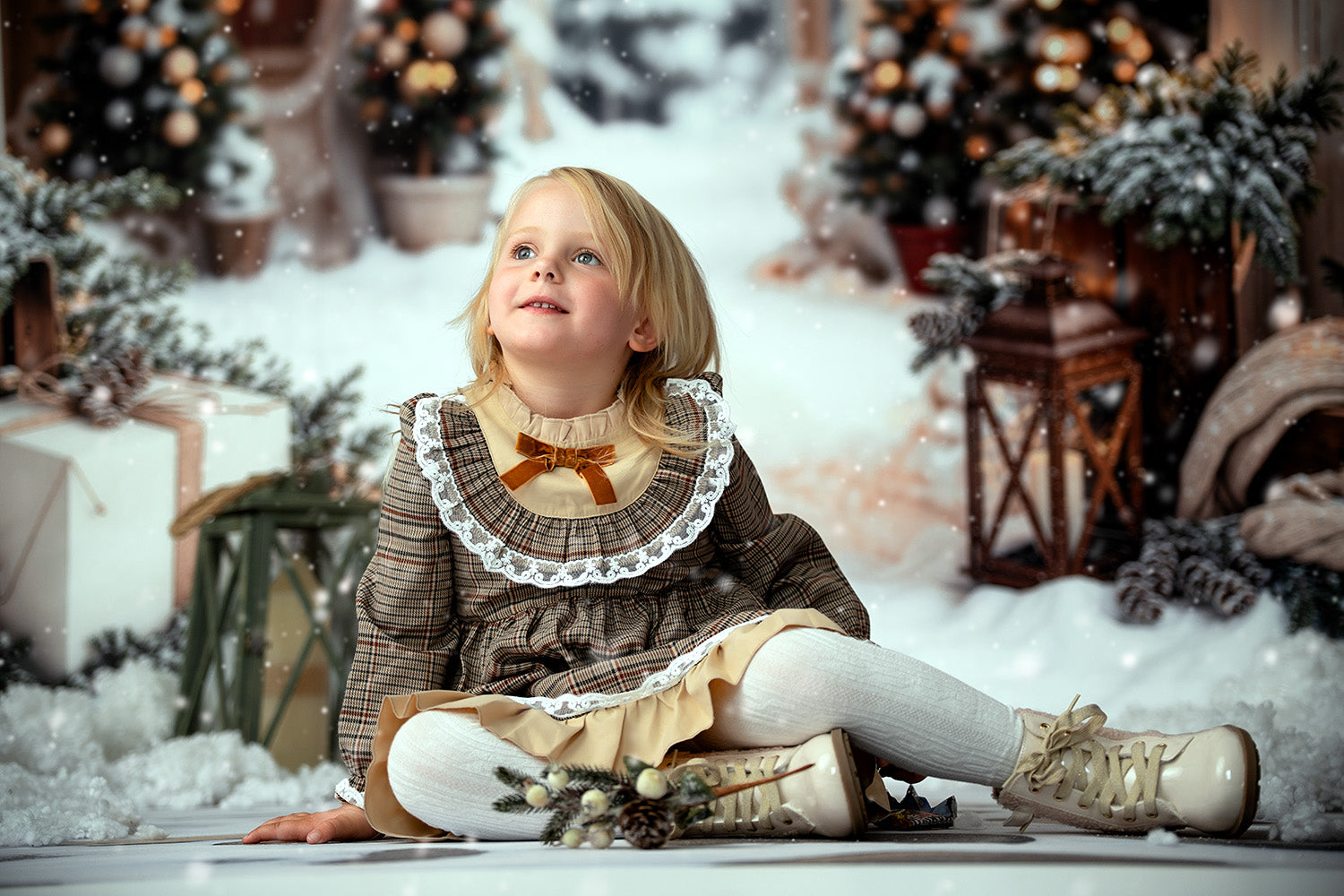 Kate Weihnachten-Schneebogen Hintergrund+Steintextur-Boden Hintergrund