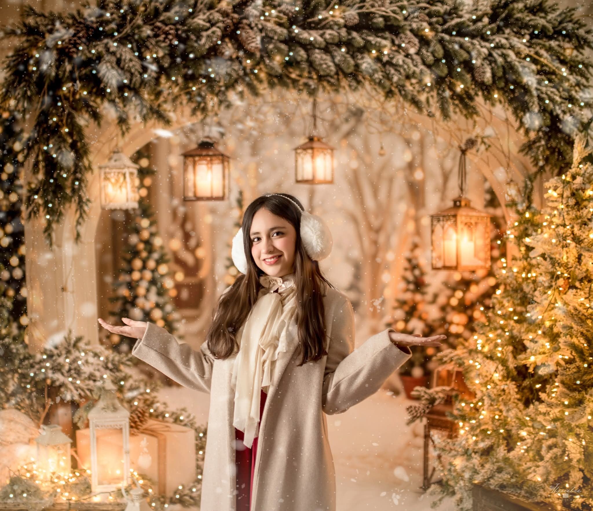 Kate Weihnachten Bogengirlande Schneebäume Hintergrund entworfen von Emetselch - Kate Backdrop.de
