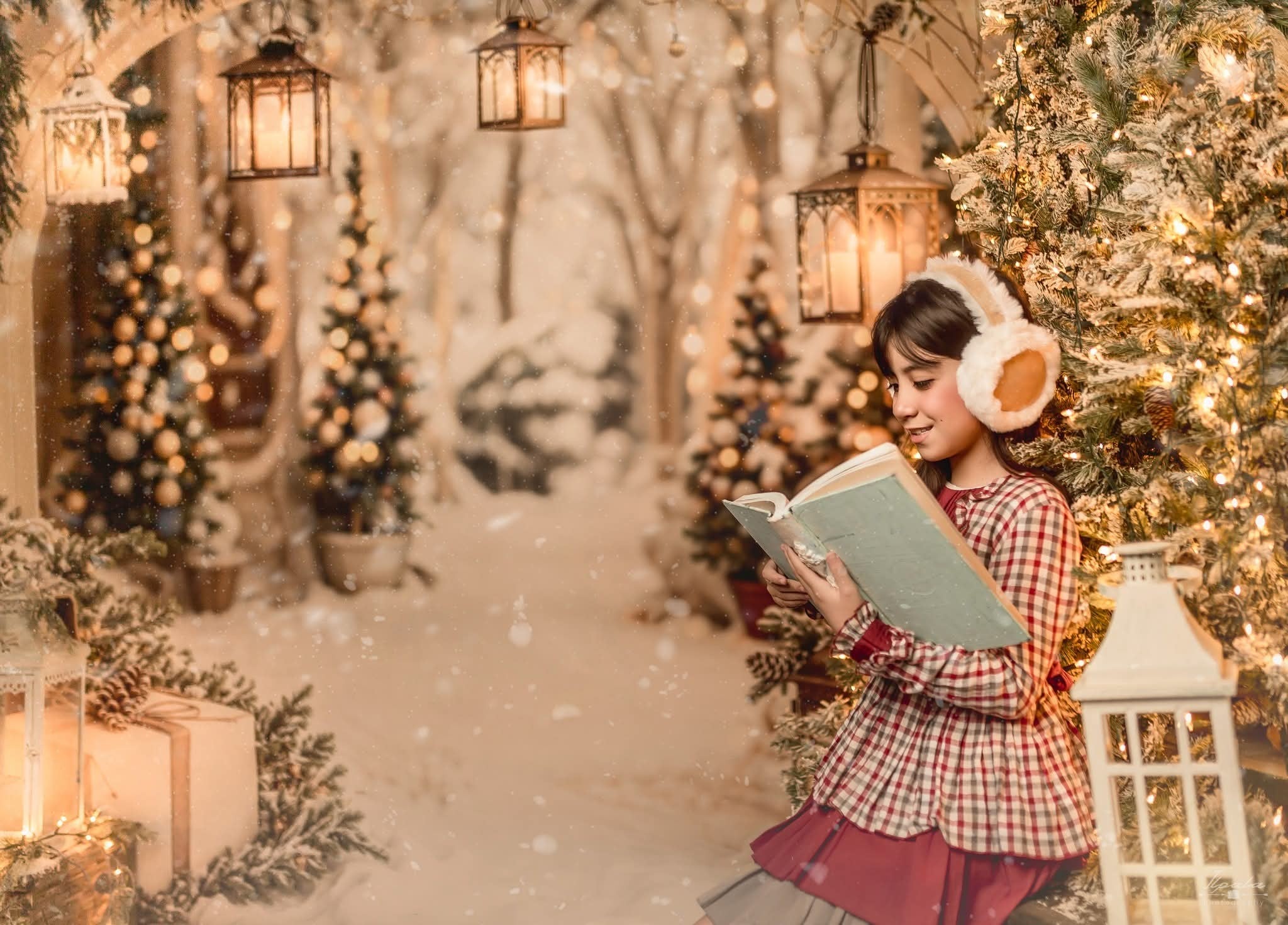 Kate Weihnachten Bogengirlande Schneebäume Hintergrund entworfen von Emetselch - Kate Backdrop.de