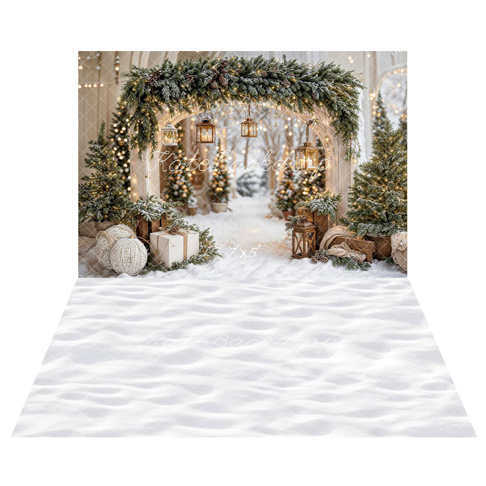 ⚡Blitzangebote #2-Kate Weihnachten Bogengirlande Schneebäume Hintergrund +Winter-Schneeboden Hintergrund für Fotografie - Kate Backdrop.de