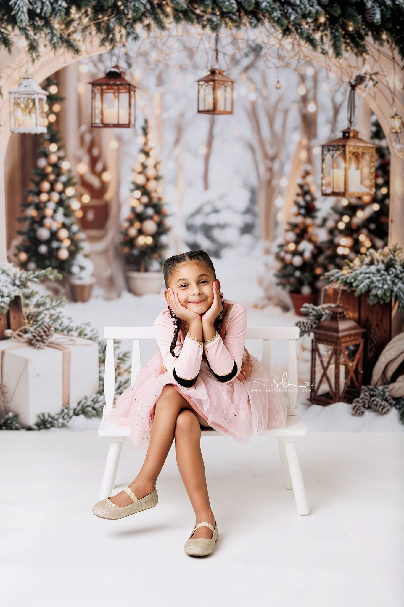 Kate Weihnachten Bogengirlande Schneebäume Hintergrund entworfen von Emetselch - Kate Backdrop.de