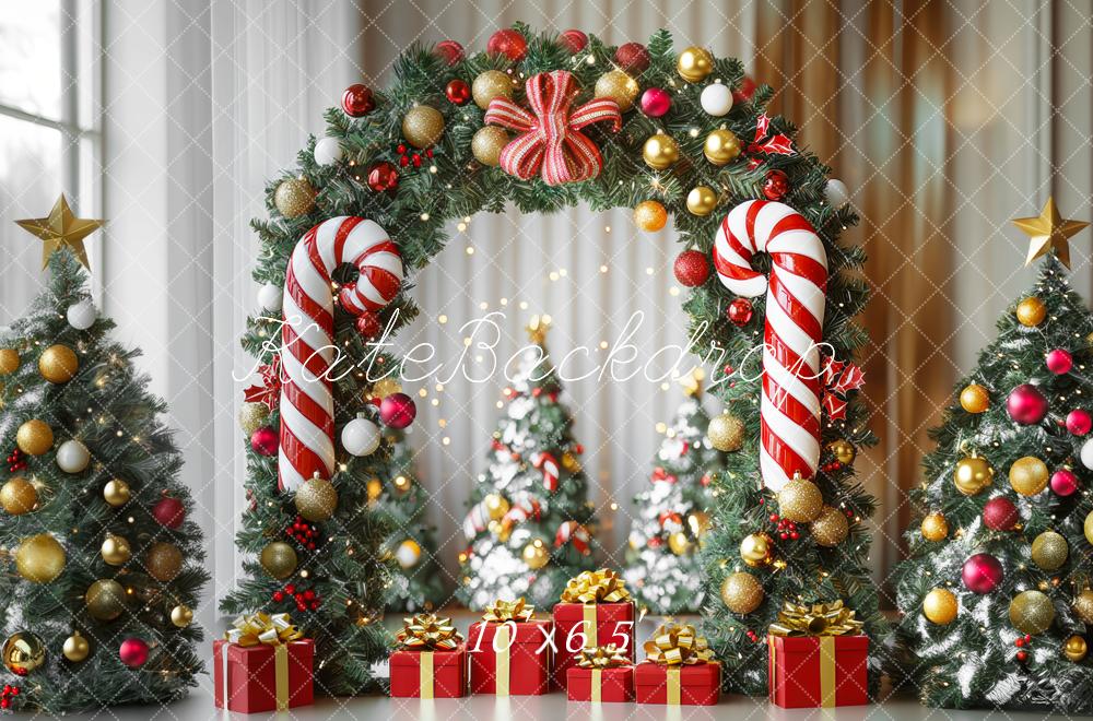 Kate Weihnachten-Baum Zuckerstangenbogen im Raum Hintergrund Entworfen von Mini MakeBelieve - Kate Backdrop.de