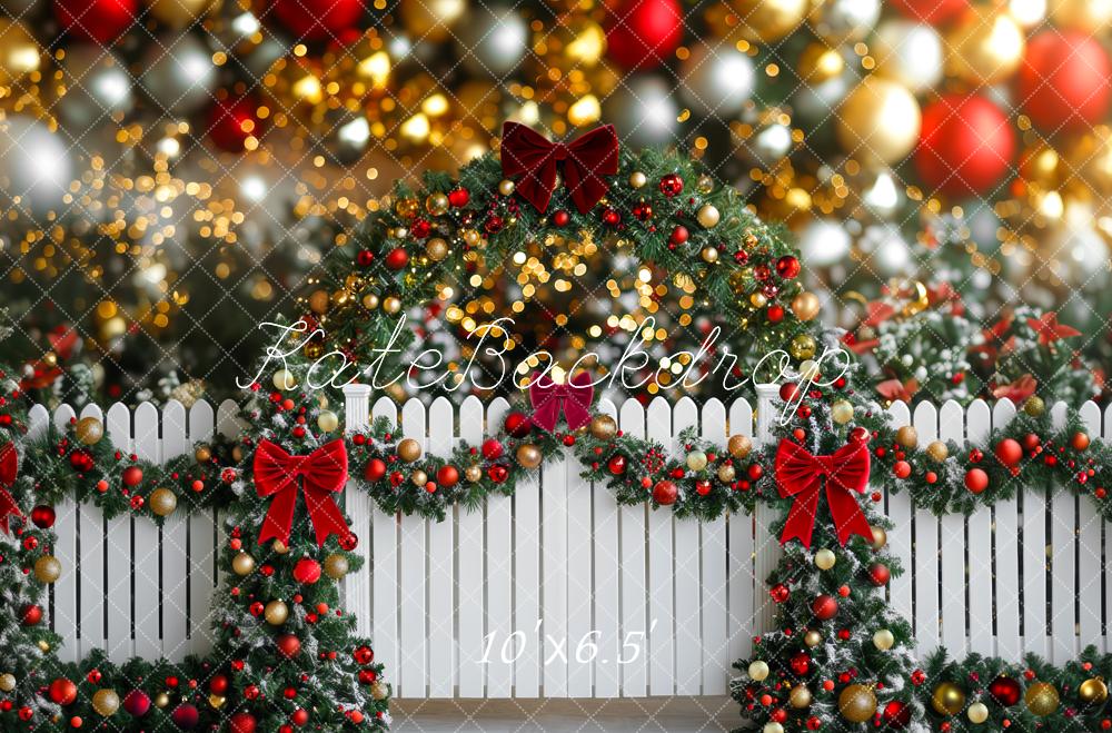 Kate Weihnachten-Girlande Bogen Zaun Bogen Lichter Hintergrund Entworfen von Mini MakeBelieve - Kate Backdrop.de