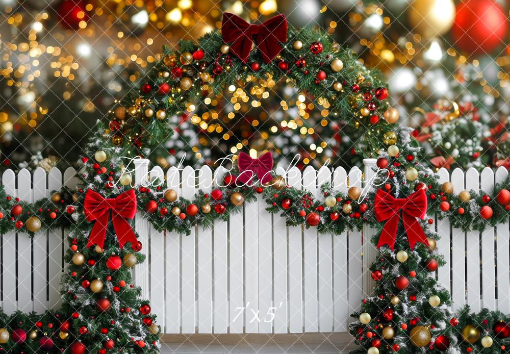 Kate Weihnachten-Girlande Bogen Zaun Bogen Lichter Hintergrund Entworfen von Mini MakeBelieve - Kate Backdrop.de