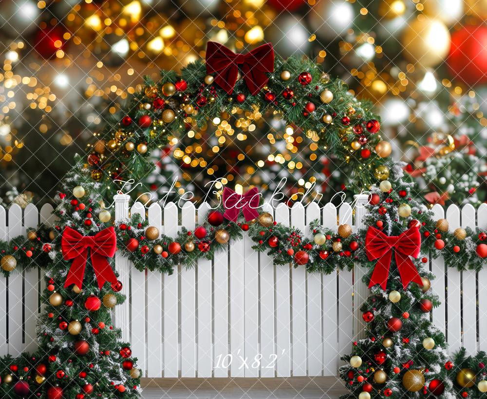 Kate Weihnachten-Girlande Bogen Zaun Bogen Lichter Hintergrund Entworfen von Mini MakeBelieve - Kate Backdrop.de