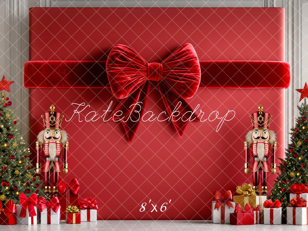 ⚡Blitzangebote #2-Kate Weihnachten - Nussknacker Große Geschenkschleife Hintergrund - Kate Backdrop.de