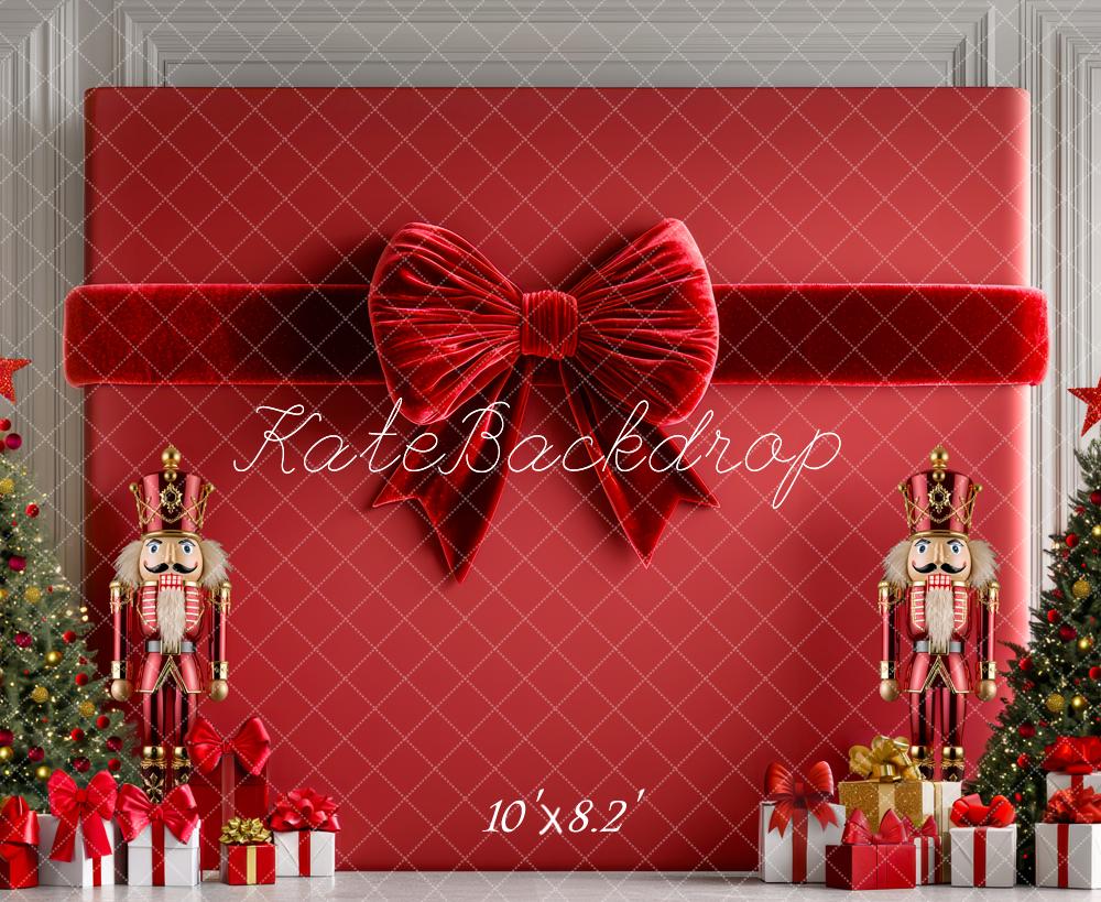 ⚡Blitzangebote #2-Kate Weihnachten - Nussknacker Große Geschenkschleife Hintergrund - Kate Backdrop.de