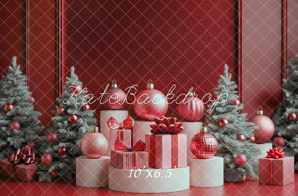 Kate Weihnachten - Bäume Luxury Disco Rot Geschenk Hintergrund Entworfen von Mini MakeBelieve - Kate Backdrop.de