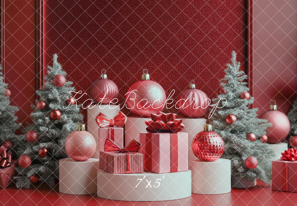 Kate Weihnachten - Bäume Luxury Disco Rot Geschenk Hintergrund Entworfen von Mini MakeBelieve - Kate Backdrop.de