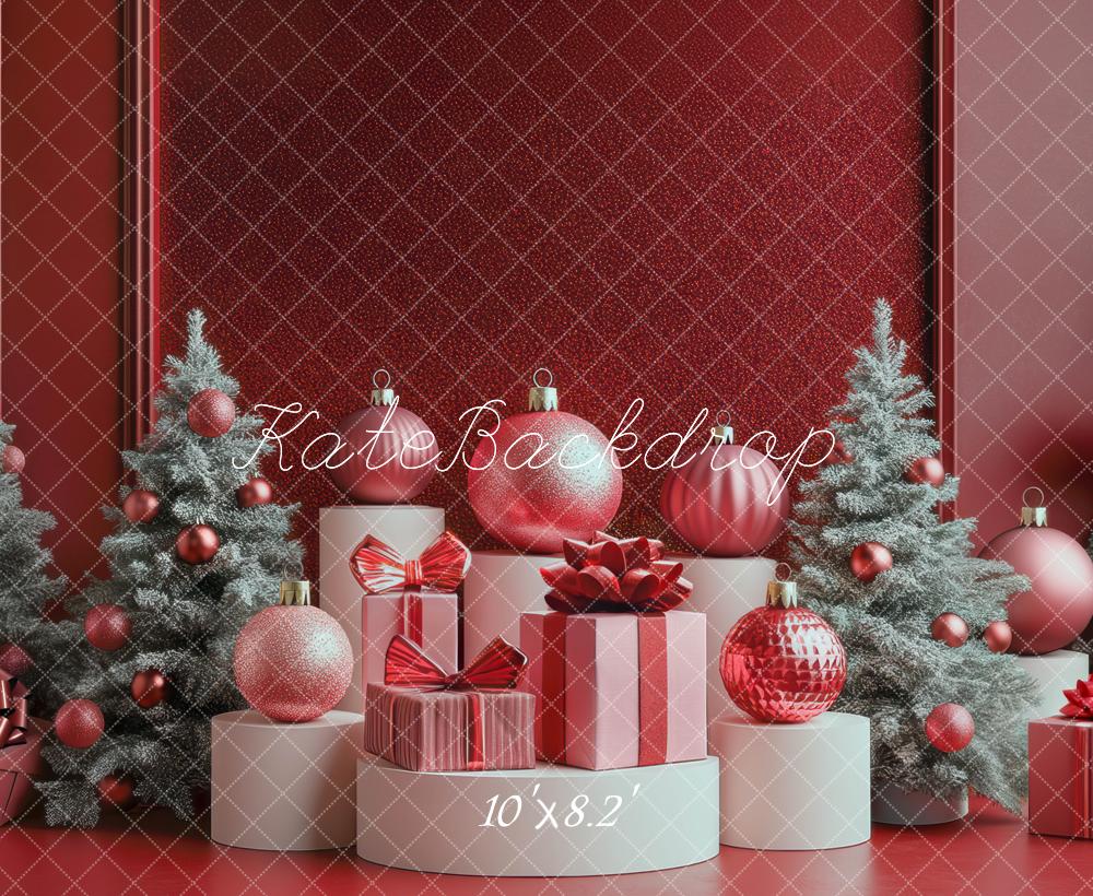 Kate Weihnachten - Bäume Luxury Disco Rot Geschenk Hintergrund Entworfen von Mini MakeBelieve - Kate Backdrop.de