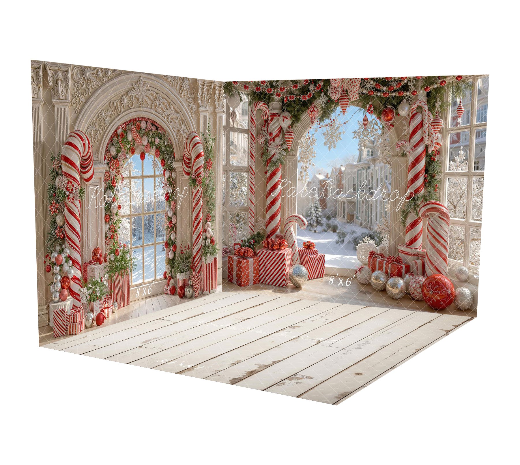 ⚡Blitzangebote #6-Kate Weihnachts-Zuckerstange Retro-Bogenfenster Raum Hintergrund-Set - Kate Backdrop.de