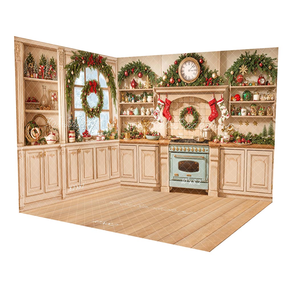 ⚡Blitzangebote #5-Kate Weihnachtsküchenschrank Herd Strumpf Raum Hintergrund-Set - Kate Backdrop.de