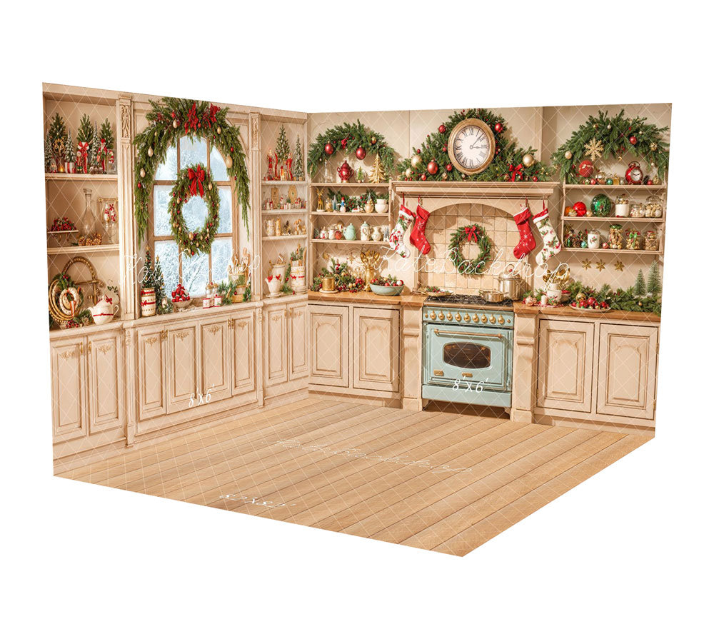 ⚡Blitzangebote #5-Kate Weihnachtsküchenschrank Herd Strumpf Raum Hintergrund-Set - Kate Backdrop.de