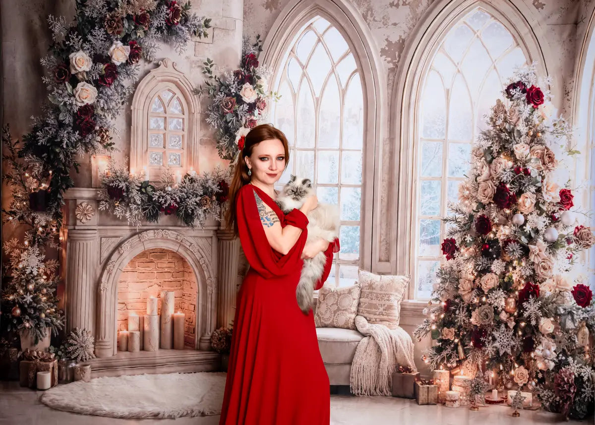 Kate Weihnachten Kamin Baum Beige Hintergrund Entworfen von Emetselch