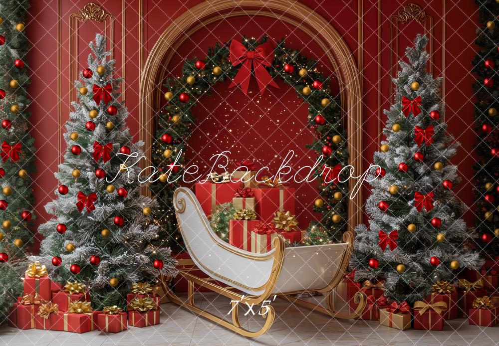 Kate Weihnachten Baum Schlitten Bogen Rot Wand Hintergrund Entworfen von Mini MakeBelieve - Kate Backdrop.de