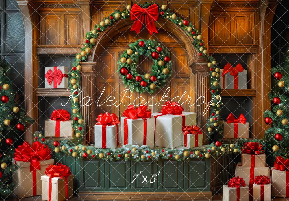 Kate Weihnachten Baum Schlitten Bogen Rot Wand Hintergrund Entworfen von Mini MakeBelieve - Kate Backdrop.de