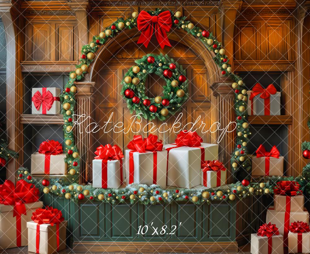 Kate Weihnachten Baum Schlitten Bogen Rot Wand Hintergrund Entworfen von Mini MakeBelieve - Kate Backdrop.de