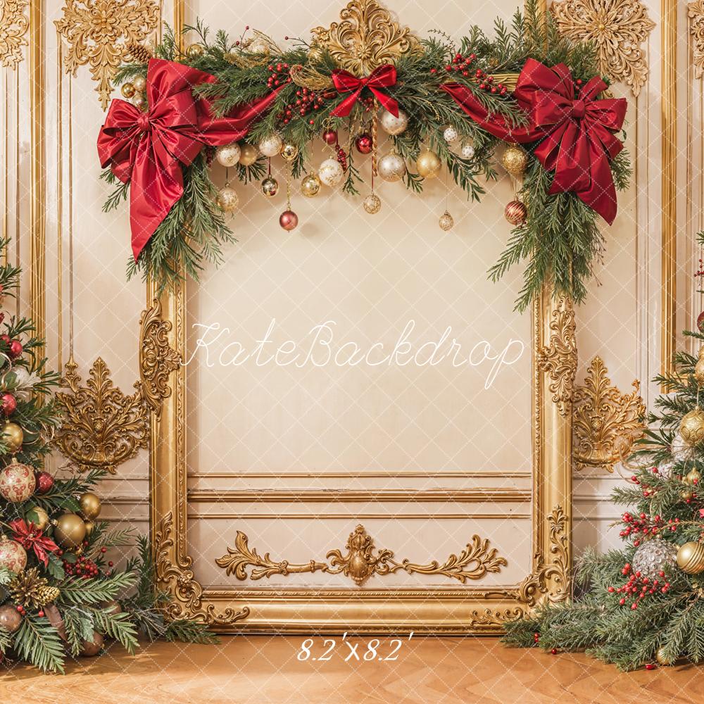 Kate Weihnachten Tannenbäume Goldene Ornamente Hintergrund Entworfen von Emetselch - Kate Backdrop.de