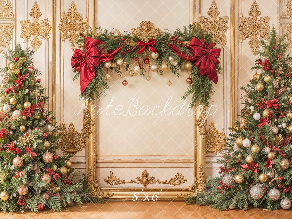 Kate Weihnachten Tannenbäume Goldene Ornamente Hintergrund Entworfen von Emetselch - Kate Backdrop.de