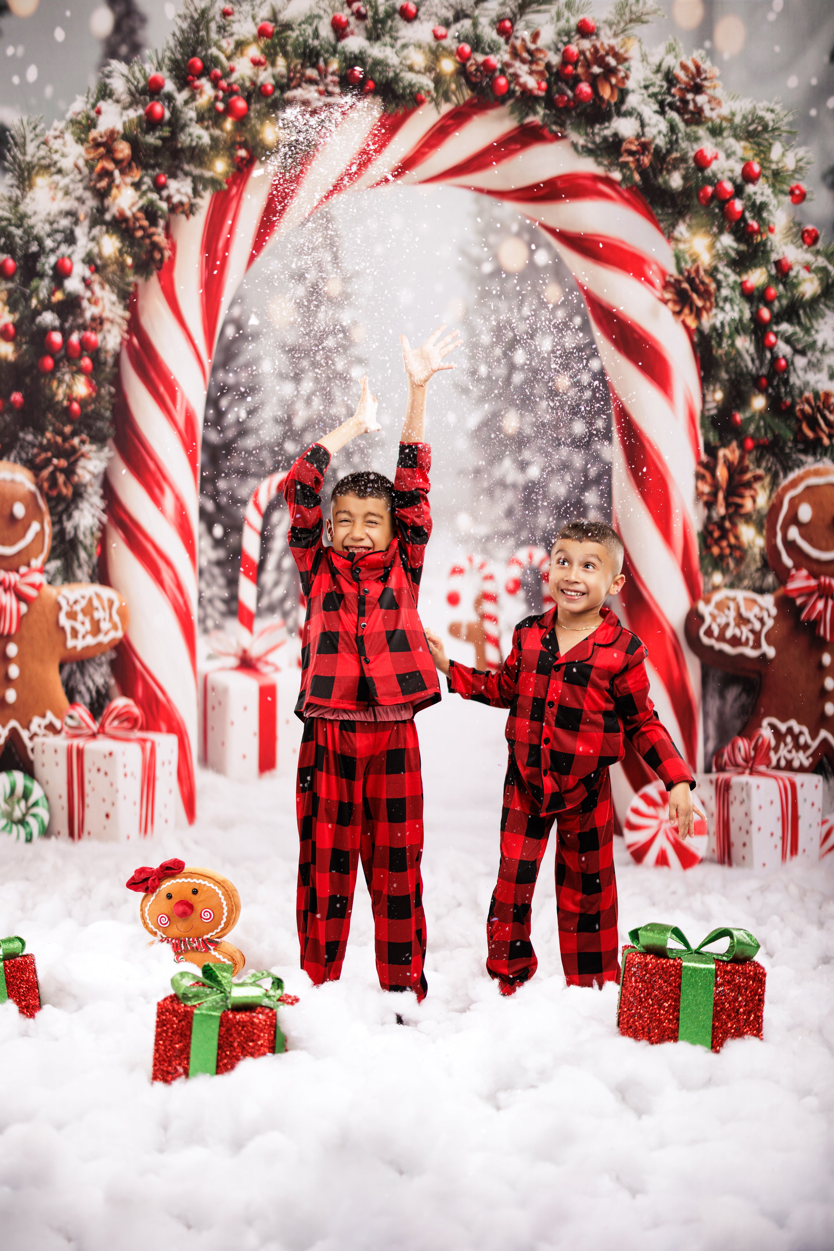 Kate Christmas Zuckerstangen Bogen Lebkuchen Rot Weiß Hintergrund Entworfen von Emetselch