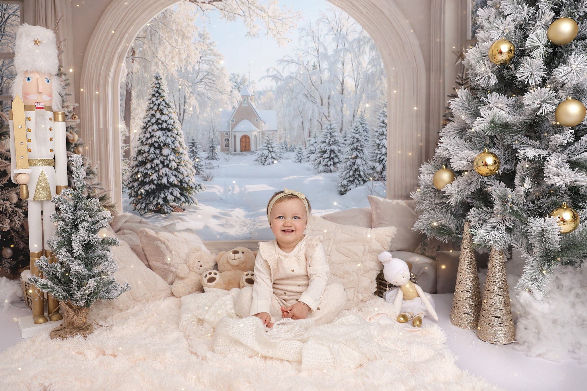 Kate Weihnachten Wohnzimmer Schneelandschaft Weiß Hintergrund Entworfen von Emetselch - Kate Backdrop.de