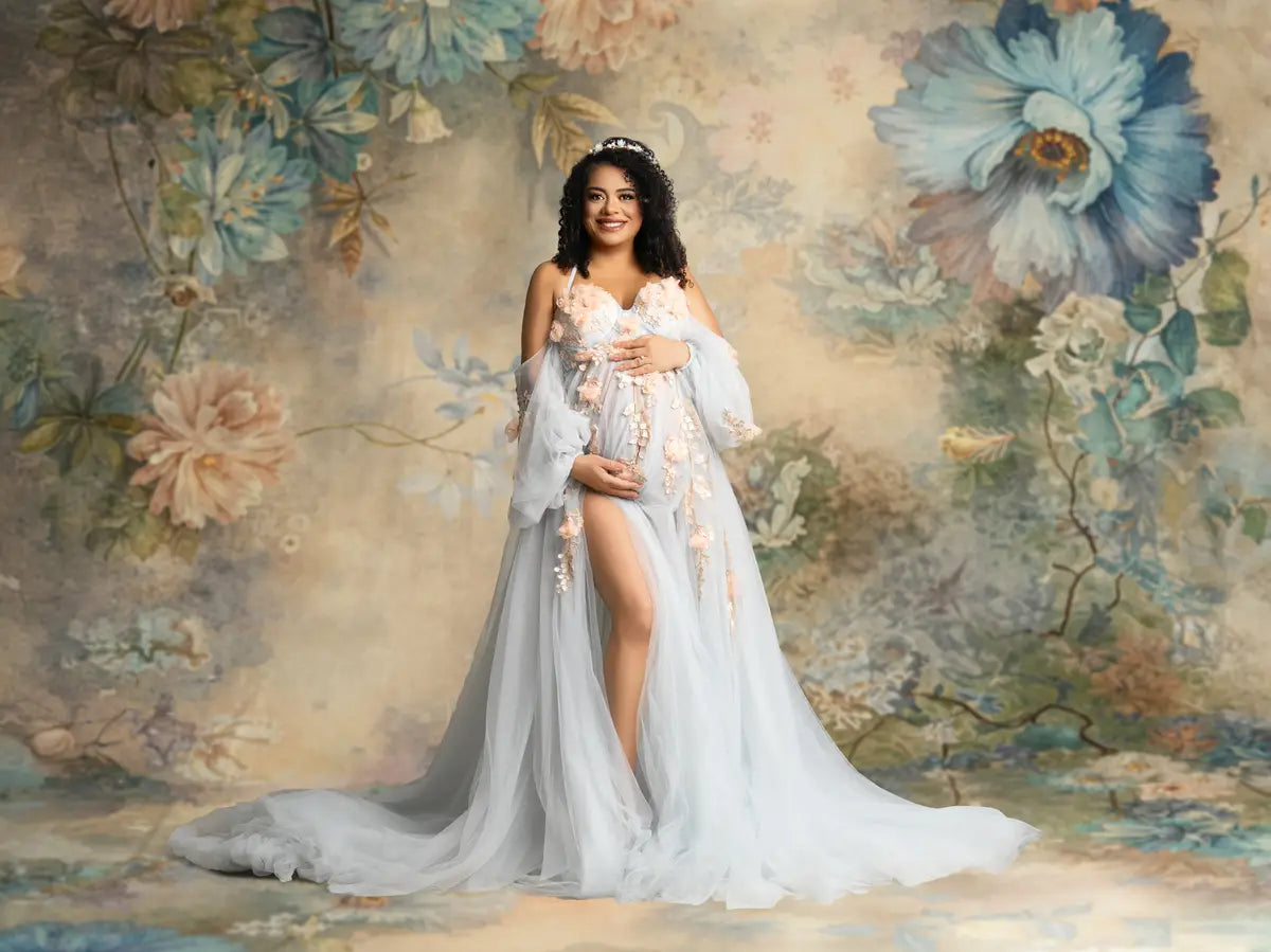 Kate Blumenmuster Blautöne Vintage Hintergrund Entworfen von Emetselch