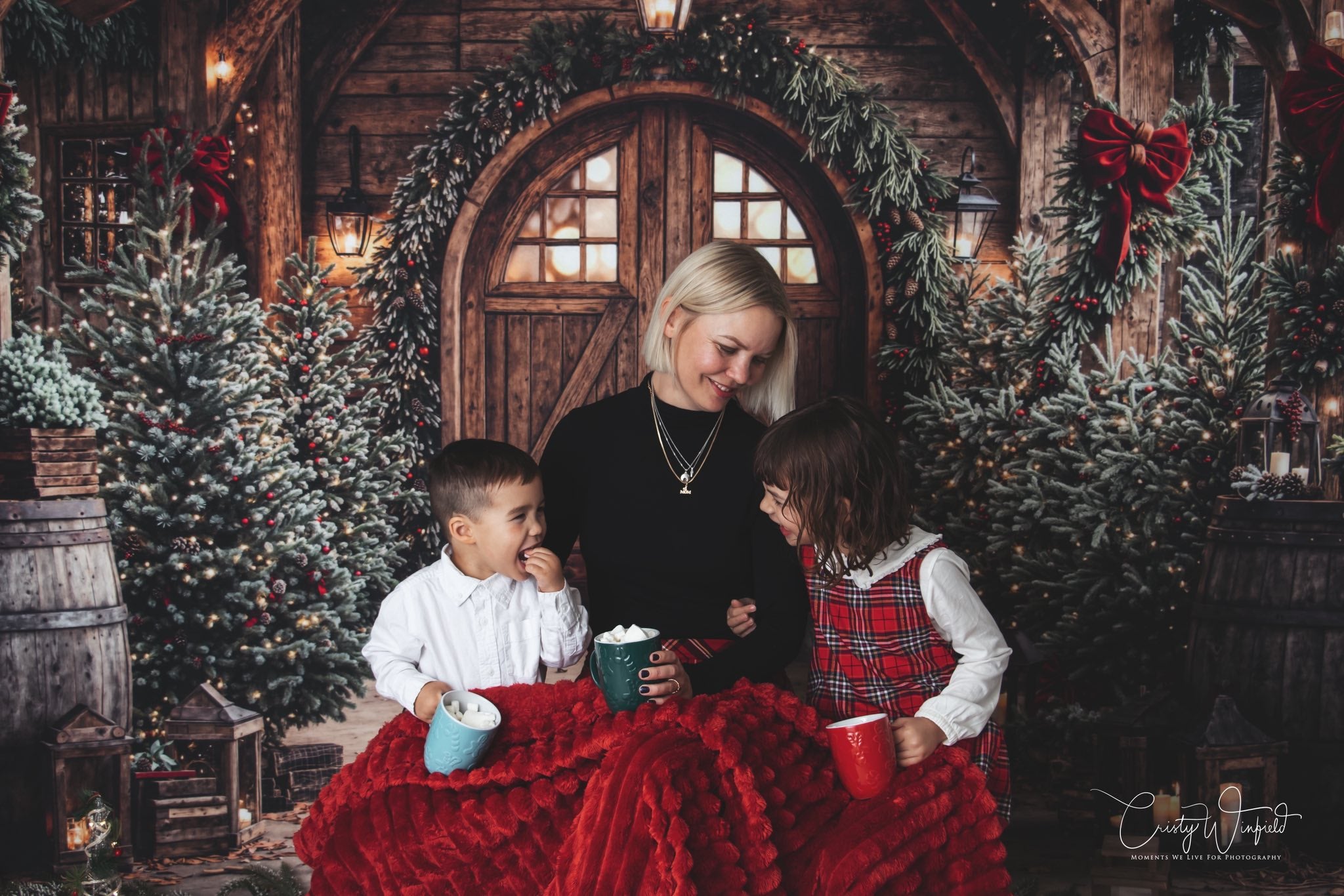 Kate Weihnachten Holzscheune Tür Kranz Hintergrund Entworfen von Emetselch