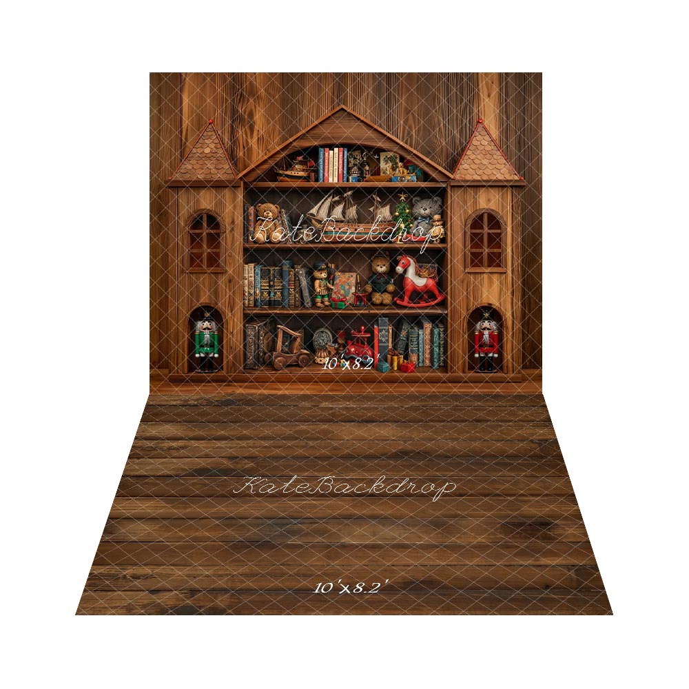Kate Weihnachten Spielzimmer Holzschrank Regal Nussknacker Hintergrund+Brauner Holzboden Hintergrund