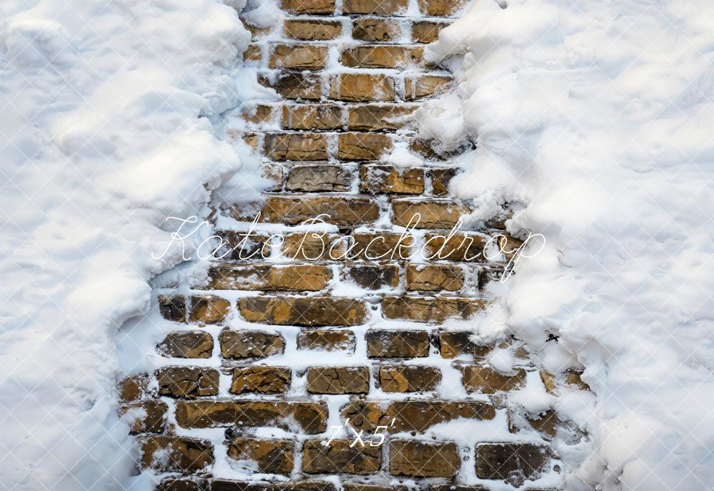 Kate Retro-Ziegelmauer im Schnee Vinyl Hintergrund Boden