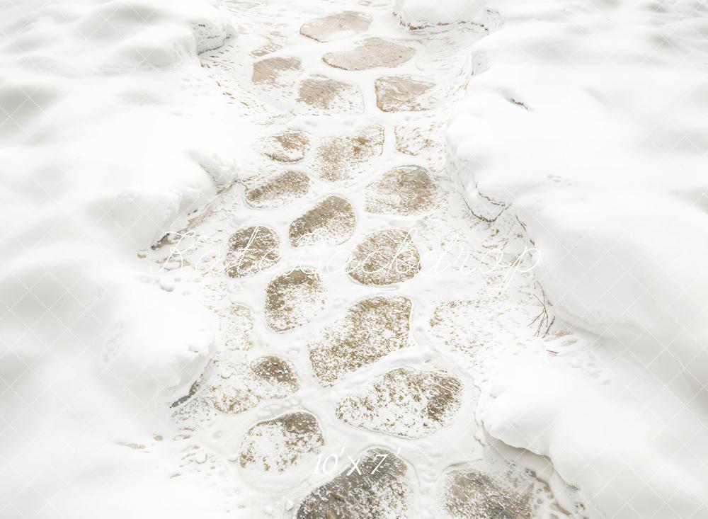 Kate Winter Schneebedeckter Steinweg Vinyl Hintergrund Boden