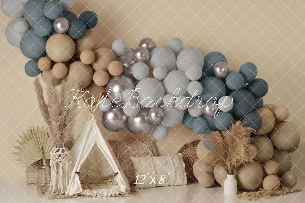 Kate Boho Ballons Zelt Matt Blau Fleece Hintergrund Entworfen von Mandy Ringe - Kate Backdrop.de