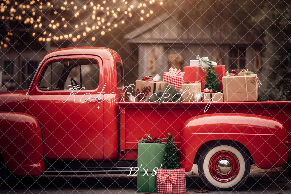 Kate Weihnachtsgeschenk im Roten Truck Fleece Hintergrund - Kate Backdrop.de