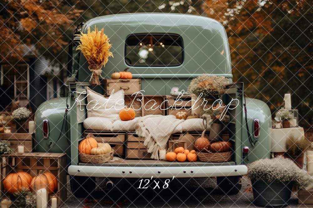 Kate Herbst Truck mit Kürbissen Fleece Hintergrund - Kate Backdrop.de
