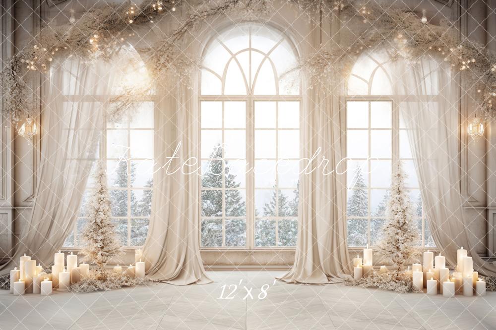 Kate Weihnachten Weiß Goldenes Fenster Fleece Hintergrund Entworfen von Chain Photography - Kate Backdrop.de