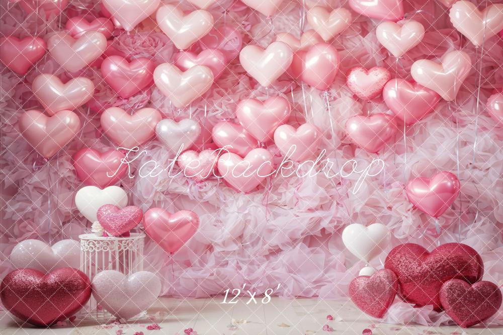 Kate Valentinstag Rosa Liebe Herz Ballon Romantik Fleece Hintergrund Entworfen von Emetselch - Kate Backdrop.de