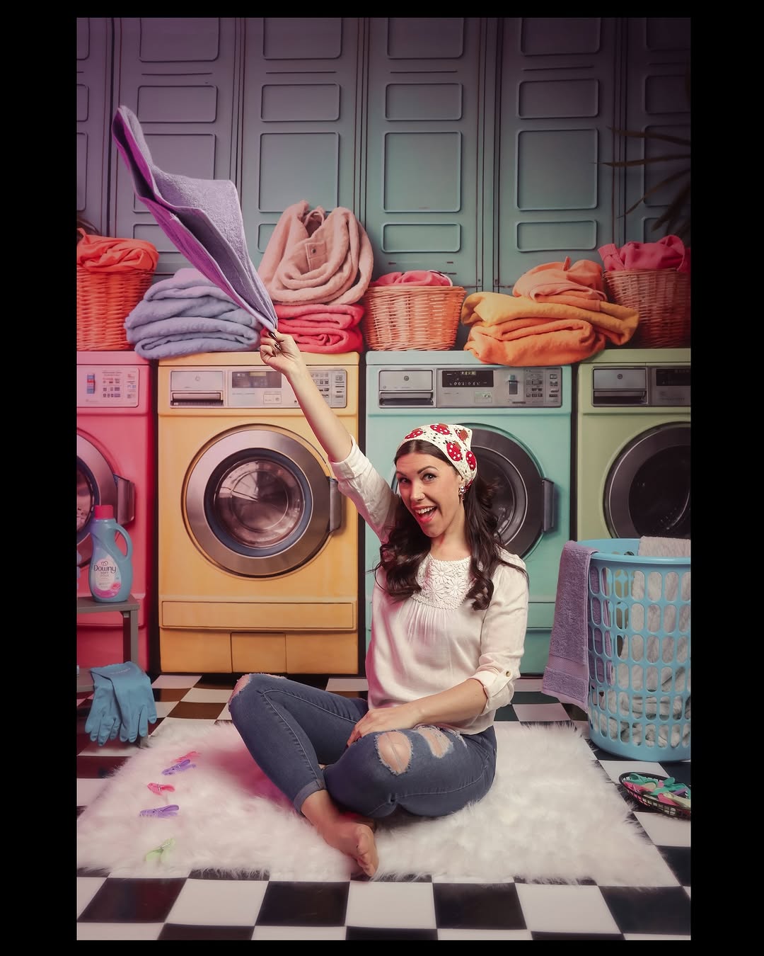 Kate Wäschetag Bunte Waschmaschine Fleece Hintergrund Entworfen von Chain Photography - Kate Backdrop.de