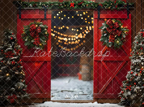 Kate Weihnachten Nachtrotes Scheunentor Hintergrund Fleece Hintergrund - Kate Backdrop.de